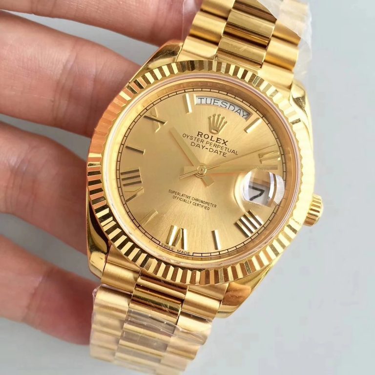 40mm Full Yellow Gold Rolex Day-Date Replica Watch Review!